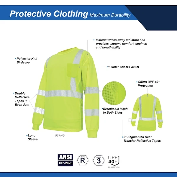 General Electric Hi-Vis Long Sleeve Safety Shirt (GS114GS,GS114GM, GS114GL, GS114GXL, GS114G2XL) — product image 2