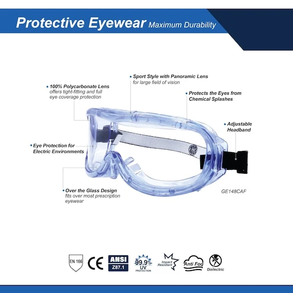 General Electric Safety Goggles Anti-Fog Adjustable Headband (GE148CAF) — product image 2