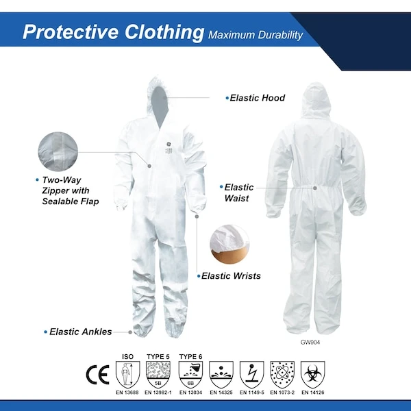 General Electric White Hooded Disposable Protective Coveralls
