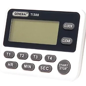 General Tools White Four-Channel Timer-Stopwatch with Clock (TI388)