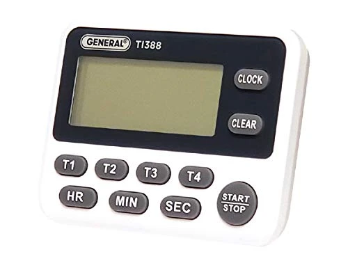 General Tools White Four-Channel Timer-Stopwatch with Clock (TI388)