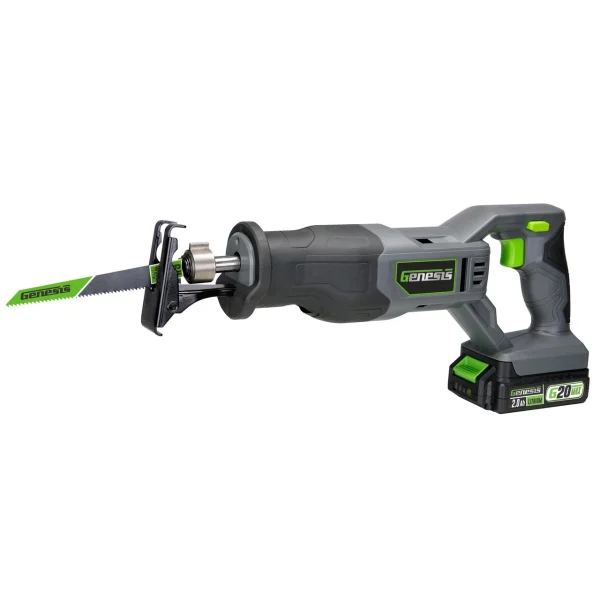 Genesis G20MAX 20V Variable-Speed Reciprocating Saw with 2.0Ah Battery & Charger, 1" Stroke Length, Tool-less Blade Clamp (GLRS20B)