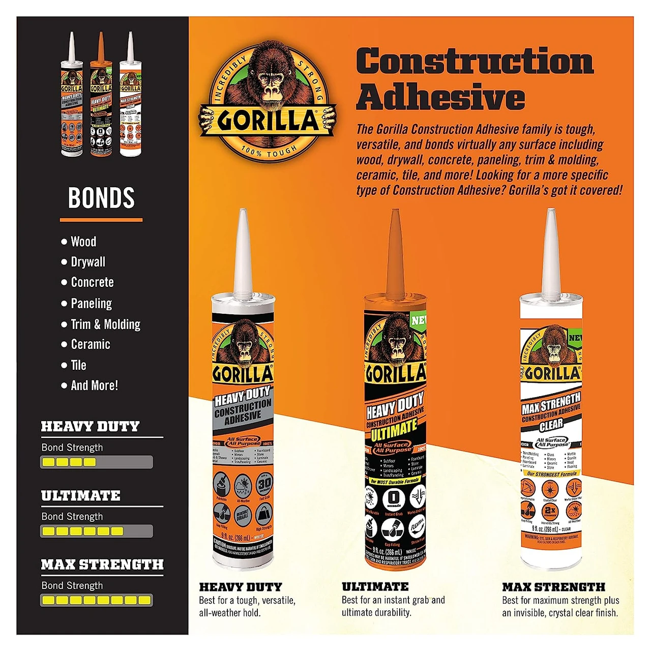Gorilla Glue Max Strength Clear Construction Adhesive (8212302) — product image 3
