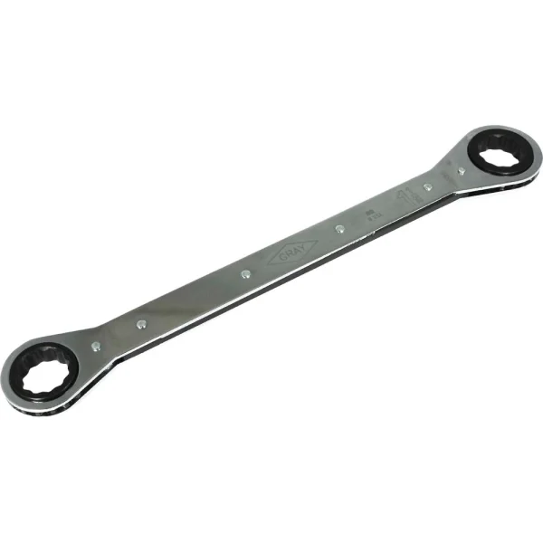 Gray Tools 1" X 1-1/16" 12 Point, Flat Ratcheting Box Wrench, Mirror Chrome Finish (5008)