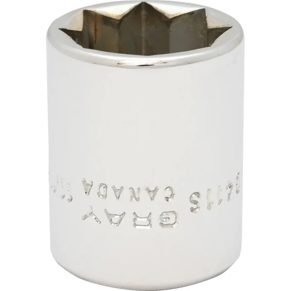 Gray Tools 11/16" X 1/2" Drive, 8 Point Standard Length, Chrome Finish Socket (D411S)