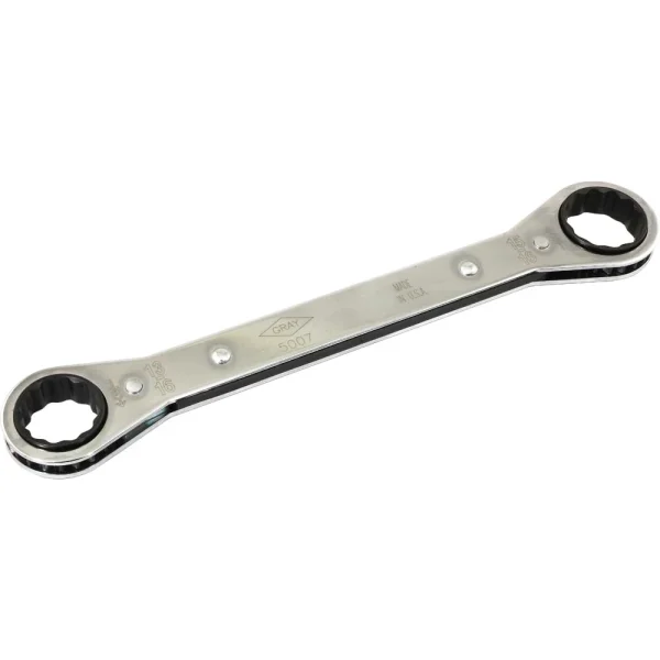 Gray Tools 13/16" X 15/16" 12 Point, Flat Ratcheting Box Wrench, Mirror Chrome Finish (5007)