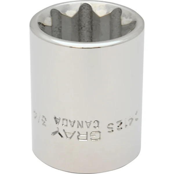 Gray Tools 3/4" X 1/2" Drive, 8 Point Standard Length, Chrome Finish Socket (D412S)