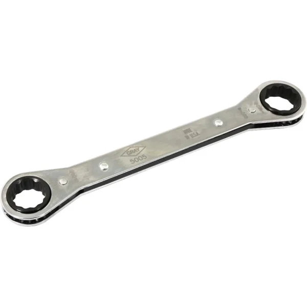 Gray Tools 3/4" X 7/8" 12 Point, Flat Ratcheting Box Wrench, Mirror Chrome Finish (5005)