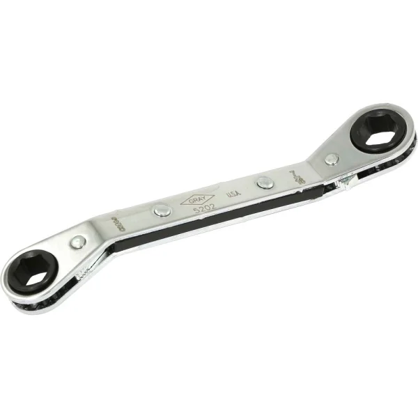 Gray Tools 3/8"x 7/16" 6 Point, 25 Degree Offset Ratcheting Box Wrench, Mirror Chrome Finish (5202)