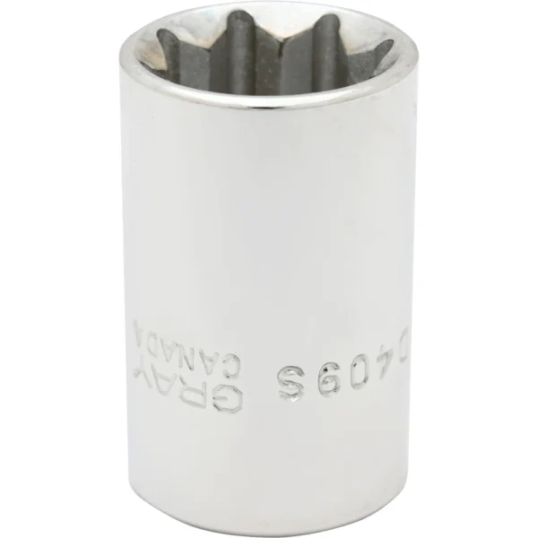 Gray Tools 9/16" X 1/2" Drive, 8 Point Standard Length, Chrome Finish Socket (D409S)