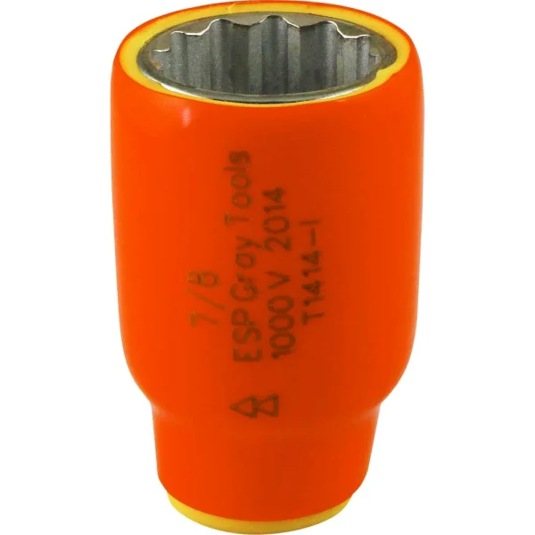 Gray Tools Socket 7/8" X 1/2" Drive, 12 Point Standard Length Socket, 1000V Insulated (1414-I)
