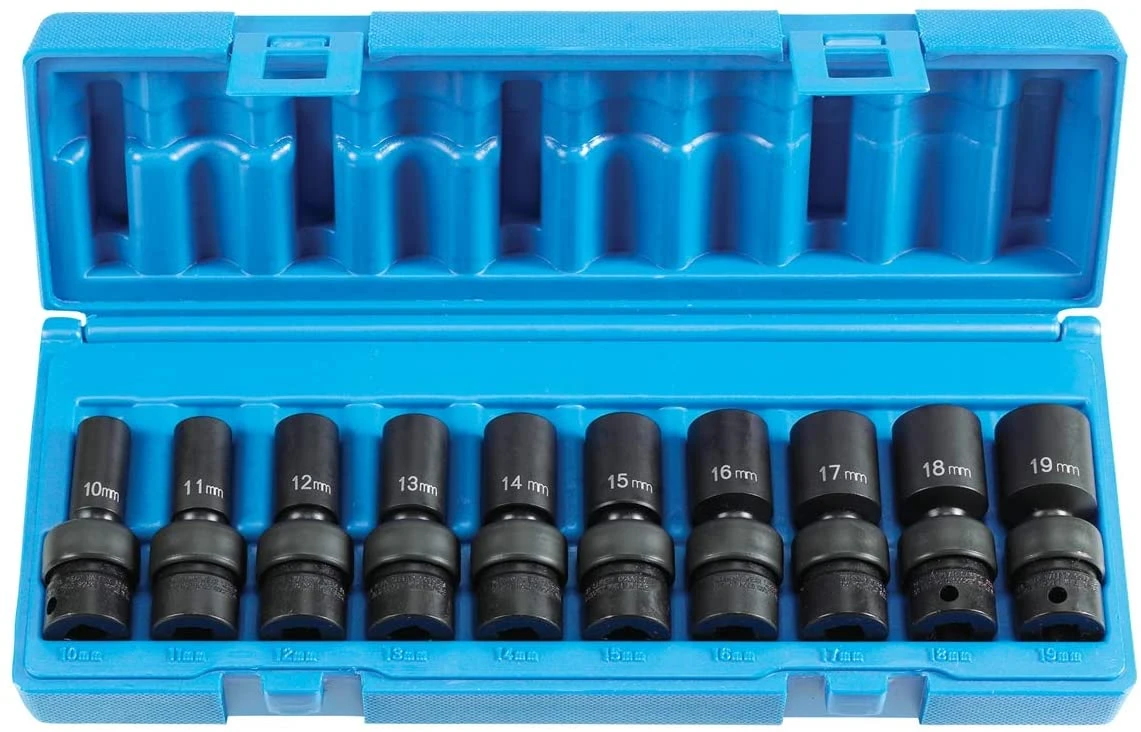 Grey Pneumatic 3/8" Dr Met Uni. Semi-Deep Impact Socket Set (1210UMSD)