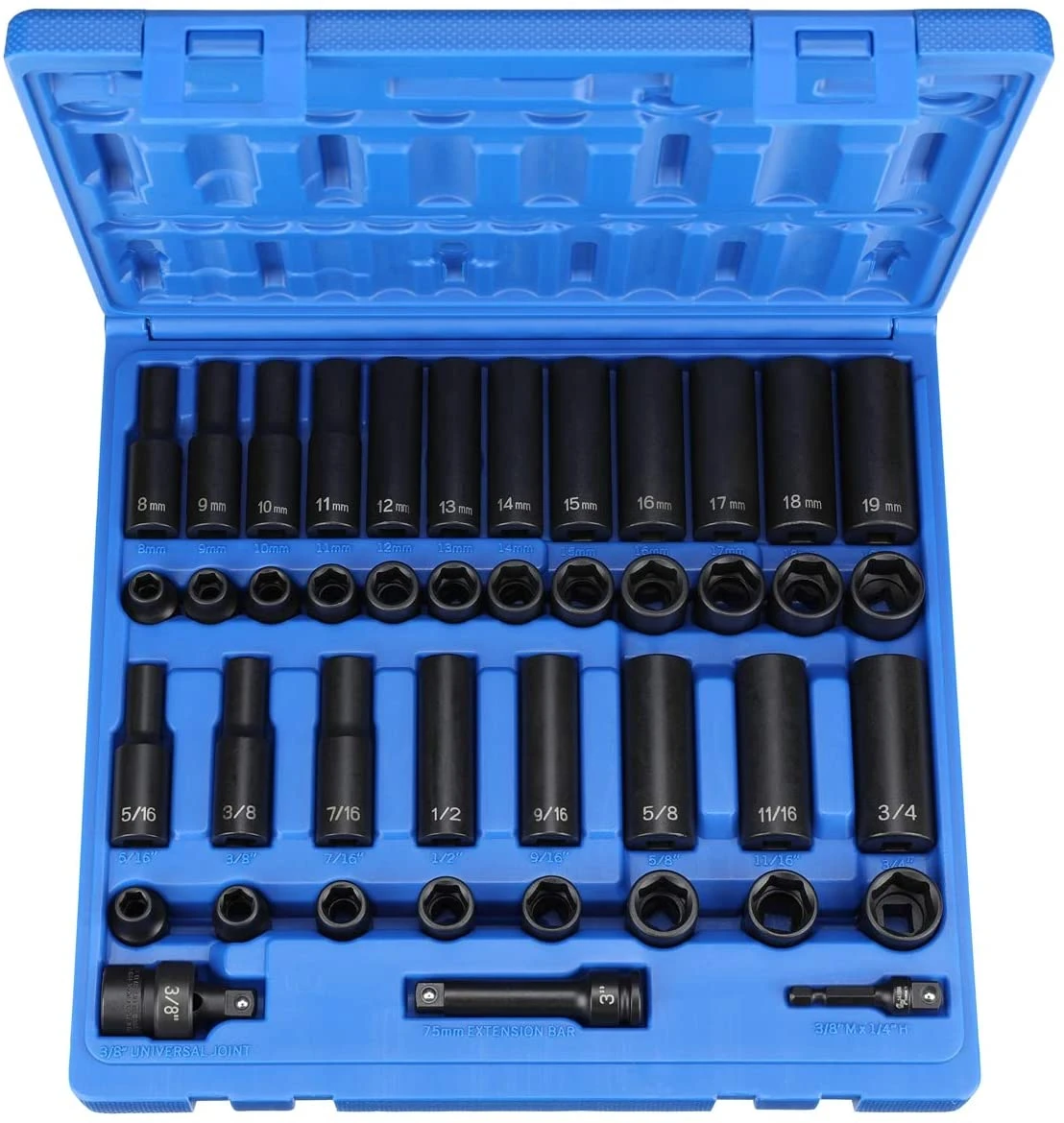 Grey Pneumatic 3/8" Drive Standard and Deep Impact Socket Set (1243RD)