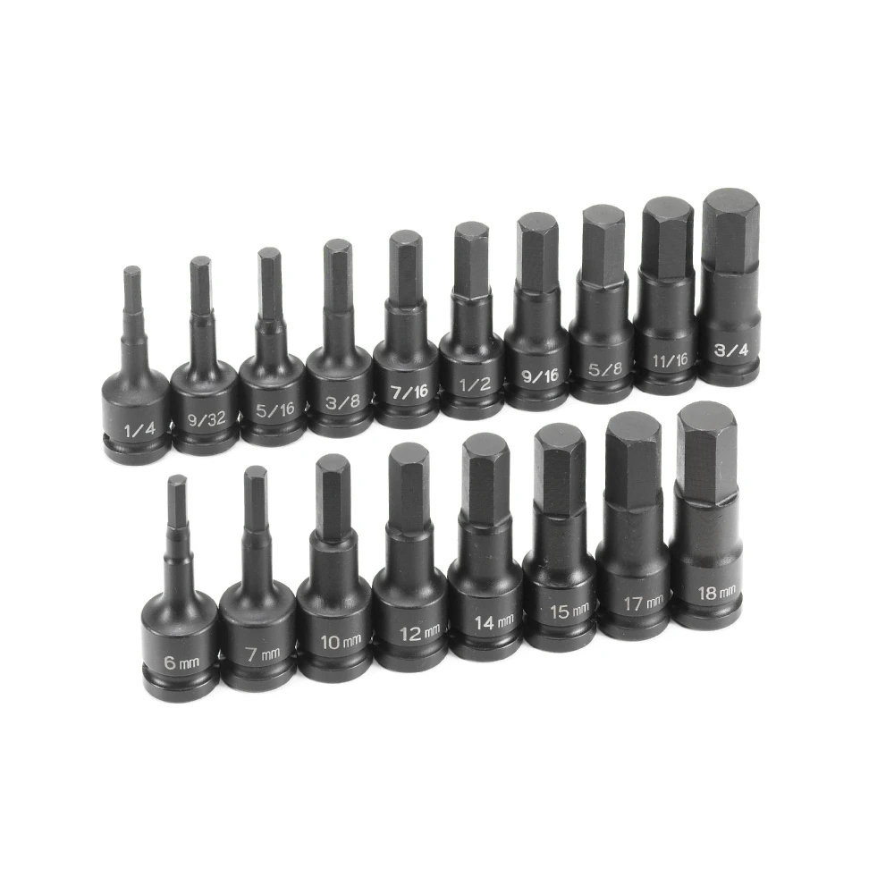 Grey Pneumatic 1/2" Dr. 18pc Combo Hex Driver SAE/Metric Set (1598HC) — product image 2