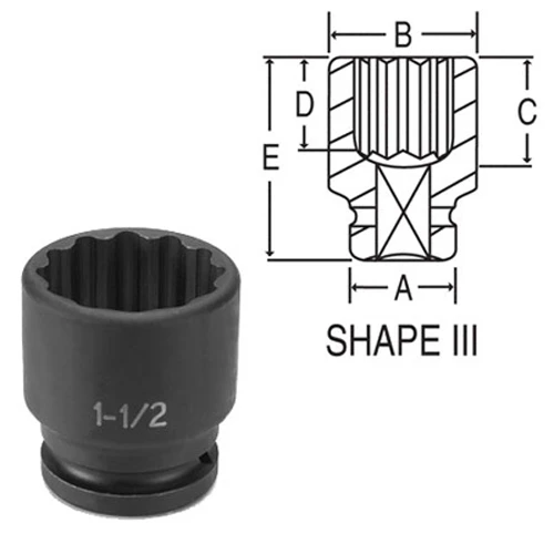 Grey Pneumatic 3/4" Drive x 2-1/8" Standard - 12 Point Socket (3168R)