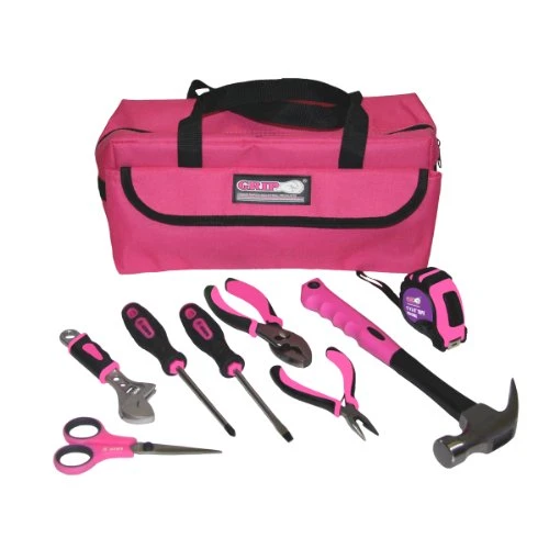 GRIP 96009P 9 pc Pink Children's Tool Kit, Kids Tools, Real Tools