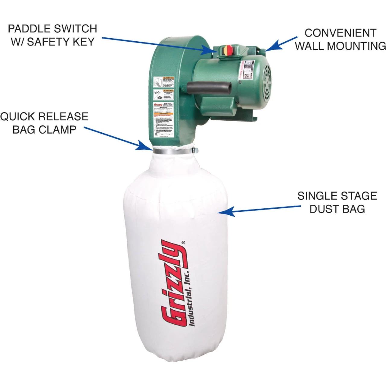Grizzly Industrial 1 HP Wall Hanging Dust Collector (G0710) — product image 3