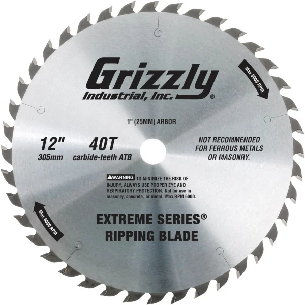 Grizzly Industrial 12" x 1" 40t ATB Ripping Blade (T26700)