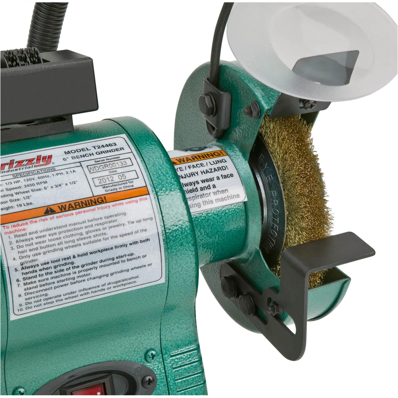 Grizzly Industrial 6" Bench Grinder with Work Light (T24463) — product image 2