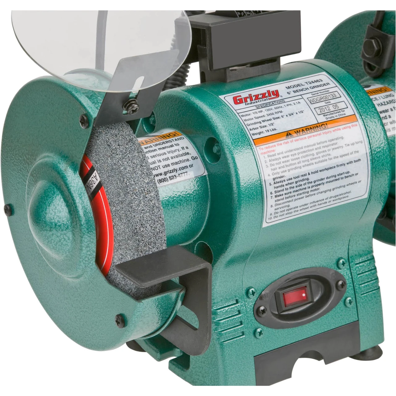 Grizzly Industrial 6" Bench Grinder with Work Light (T24463) — product image 3