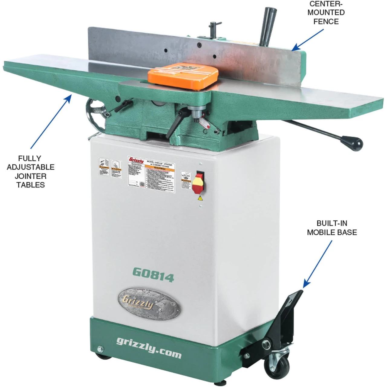 Grizzly Industrial 6" x 48" Jointer with Cabinet Stand (G0814) — product image 2