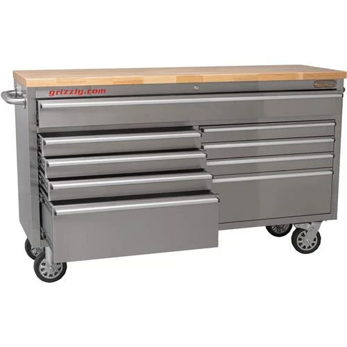 Grizzly Industrial 61" 9-Drawer Stainless-Steel Tool Cabinet (T33255) — product image 2