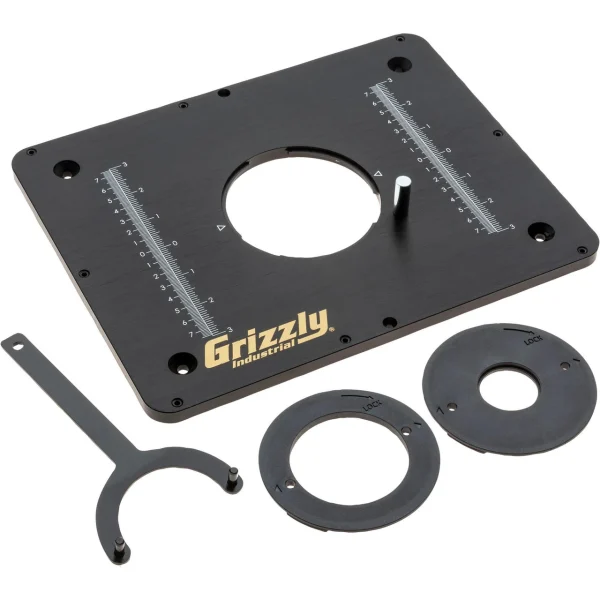 Grizzly Industrial 9-1/4" x 11-3/4" Aluminum Router Table Insert with Two Reducer Rings (T31641)