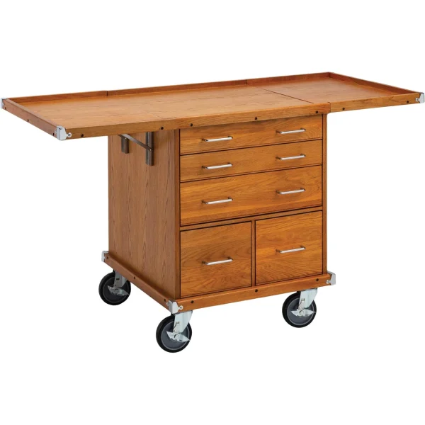 Grizzly T34121 wooden machine cabinet with five drawers, extended side wings and casters