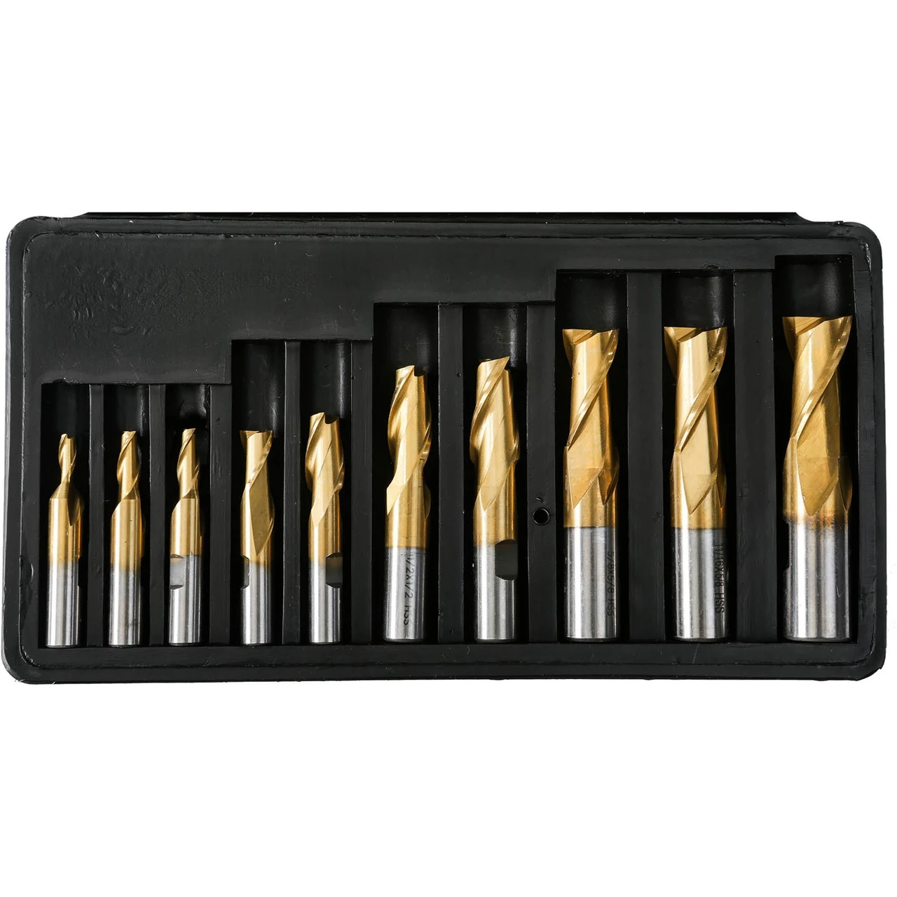 Grizzly Industrial HSS TiN Coated Flute End Mills, 10 pc. Set (G9761, G9762)