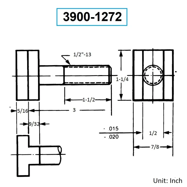 HHIP 1/2-13 X 3" T-SLOT BOLT (3900-1272)