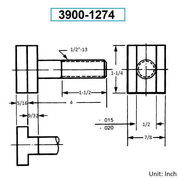 HHIP 1/2-13 X 4" T-SLOT BOLT (3900-1274)