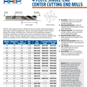 HHIP 1/4 X 3/8" 4 FLUTE M42 COBALT SINGLE END CENTER CUT END MILL (5835-0250)