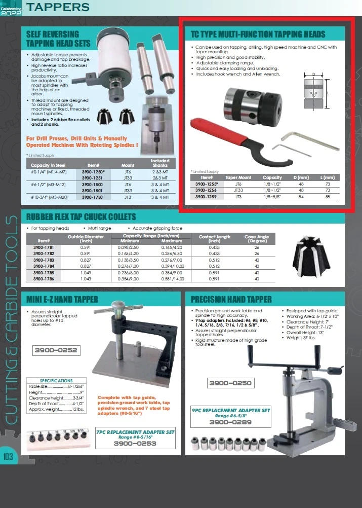 HHIP 1/8-5/8" JT3 TC TYPE MULTI FUNCTION TAPPING HEAD (3900-1259) — product image 4