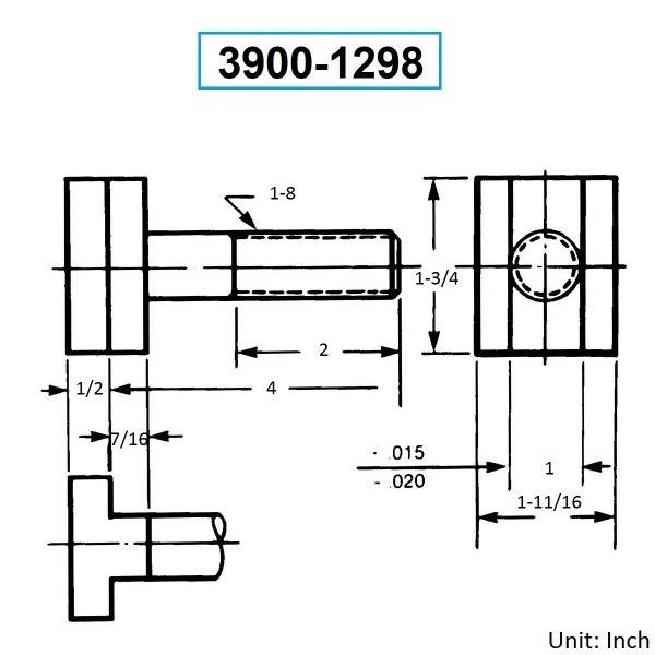 HHIP 1-8 x 4" T-SLOT BOLT (3900-1298)