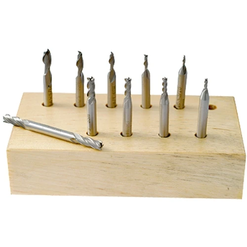 HHIP 10 PIECE 2 & 4 FLUTE MINI HIGH SPEED STEEL DOUBLE END MILL SET (8000-0025)
