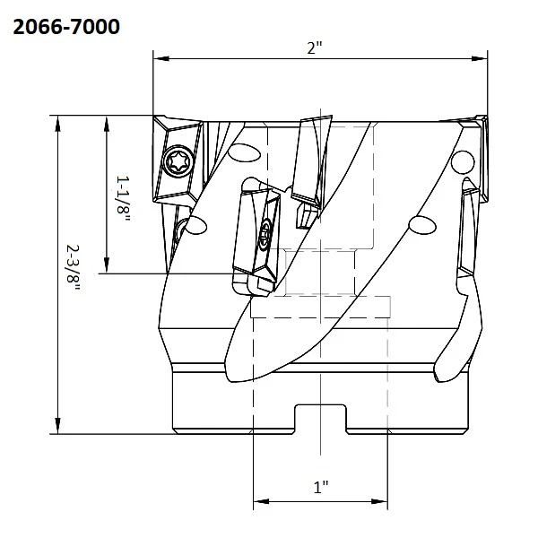 HHIP 2 X 1" BORE COOLANT HELICAL APKT-160408 INDEXABLE FACE MILL (2066-7000)