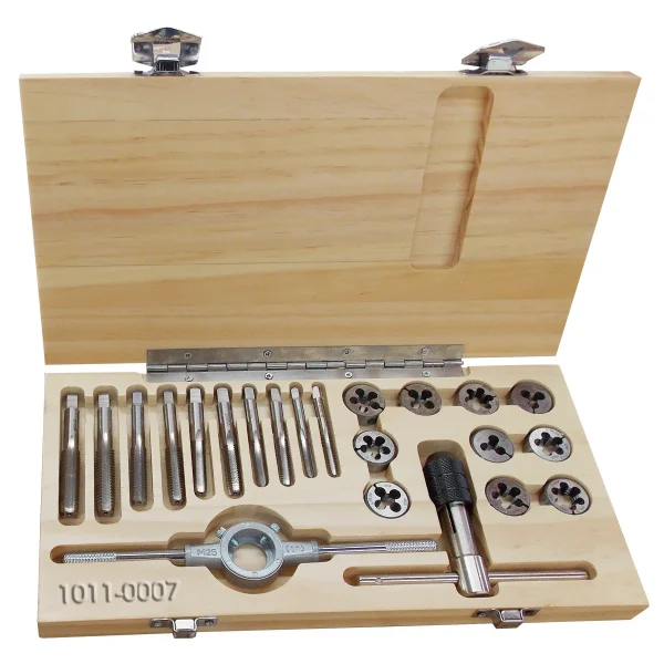 HHIP 22 PIECE 1/4-1/2" HIGH SPEED STEEL TAP & DIE SET IN WOOD CASE (1011-0007)