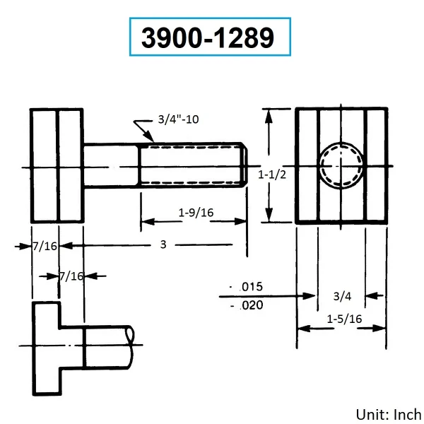 HHIP 3/4-10 x 3" T-SLOT BOLT (3900-1289)