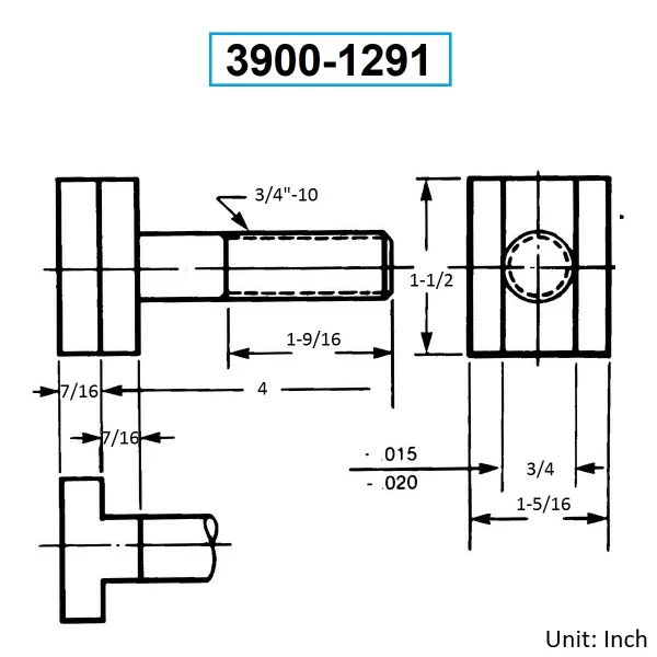 HHIP 3/4-10 x 4" T-SLOT BOLT (3900-1291)