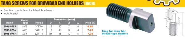 HHIP 3/8-16 TANG SCREW FOR MT3 DRAWBAR END HOLDERS (3906-0796)