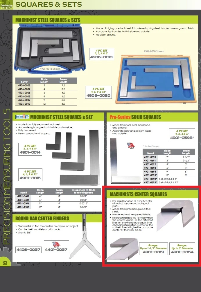 HHIP 3" MACHINISTS CENTER SQUARE SET (4901-0354) — product image 3