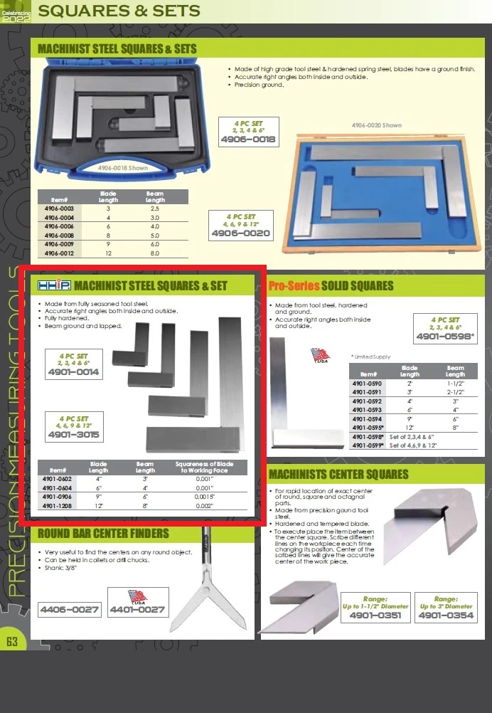 HHIP 4 PIECE MACHINIST STEEL SQUARE SET (2-3-4-6") (4901-0014) — product image 3
