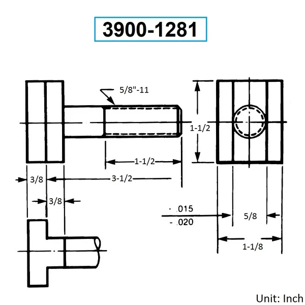 HHIP 5/8-11 X 3-1/2" T-SLOT BOLT (3900-1281)