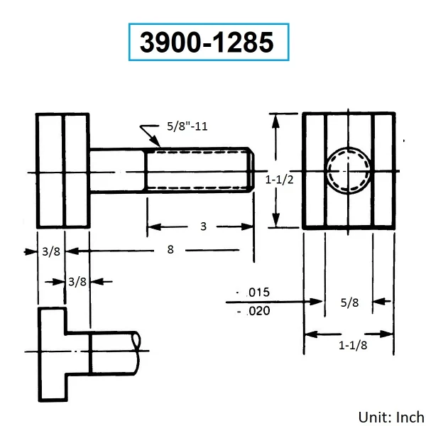 HHIP 5/8-11 x 8" T-SLOT BOLT (3900-1285)