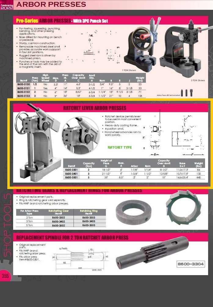 HHIP 5 TON RATCHET TYPE ARBOR PRESS (8600-3501) — product image 4