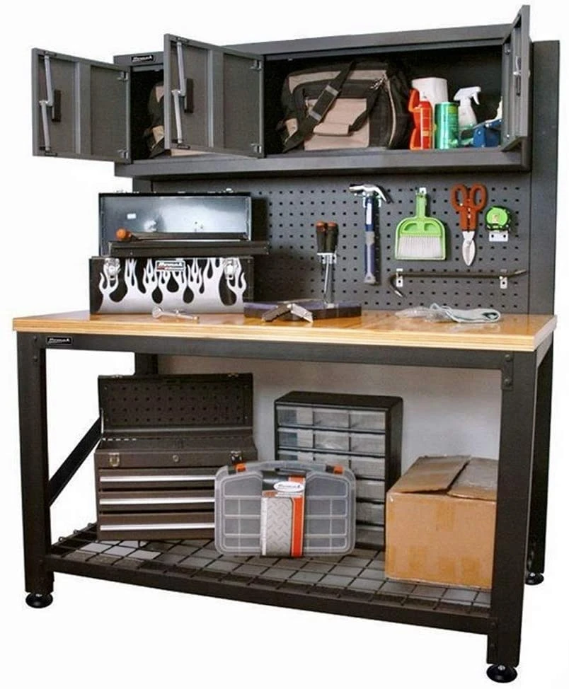 Homak 59-Inch Wood Top Workbench with 3 Door Cabinet, Steel (GS00659031) — product image 2