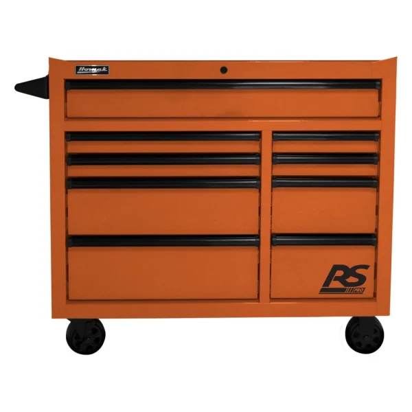 Homak 41 Inch RS PRO 9-Drawer Rolling Cabinet, Orange (OG04004193)