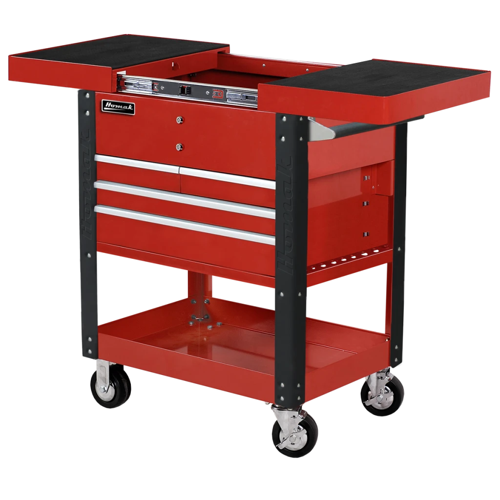 Homak 35" Slide Top Service Cart, 4-Drawer Pro Series - Red (RD06043500)