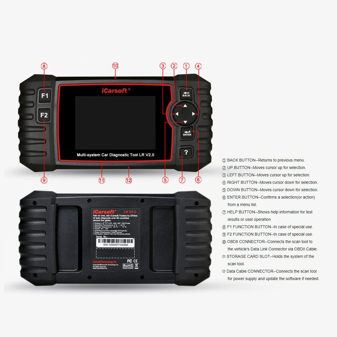 iCarsoft Multi-System Scanner for Jaguar/Land Rover + OBD II (LRV2.0) — product image 2