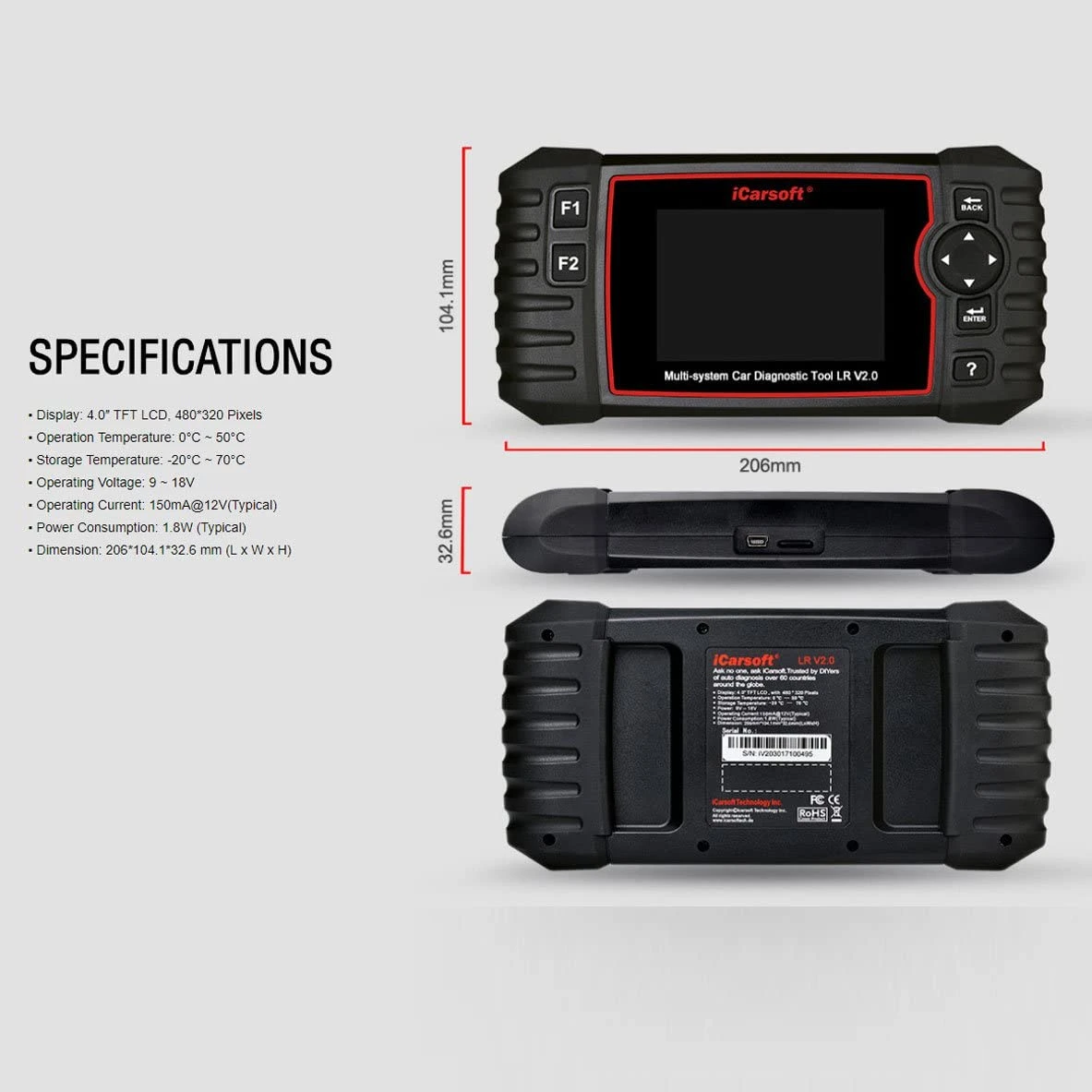 iCarsoft Multi-System Scanner for Jaguar/Land Rover + OBD II (LRV2.0) — product image 5